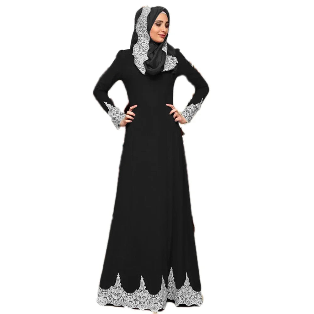 Vintage Muslim Women Lace Long Dress Party Evening Maxi Robe Middle East Pakistan Turkish Long Sleeve Islamic Gown Ramadan New