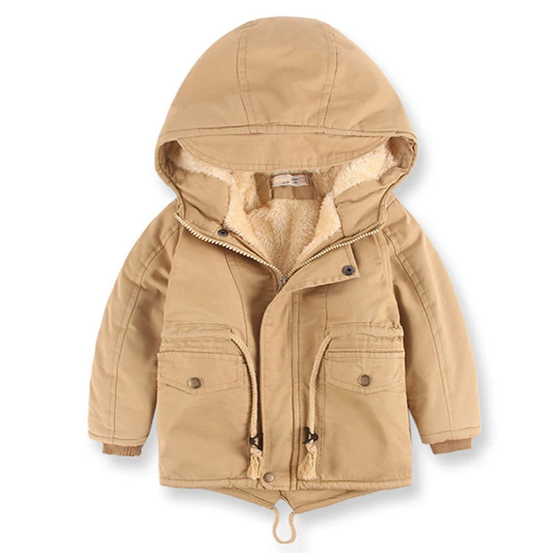 Children Winter Fleece Outdoor Jackets for Boys Hooded Warm Kids Boy Outerwear Windbreaker Autumn Casual Baby Boy Coats Clothing