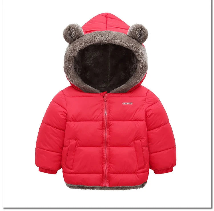 Children Thick Down Jackets Winter Thicken Plush Coats For Boys Girls Solid Color Hooded Jackets 2-6 Years Kids Parka Outerwear