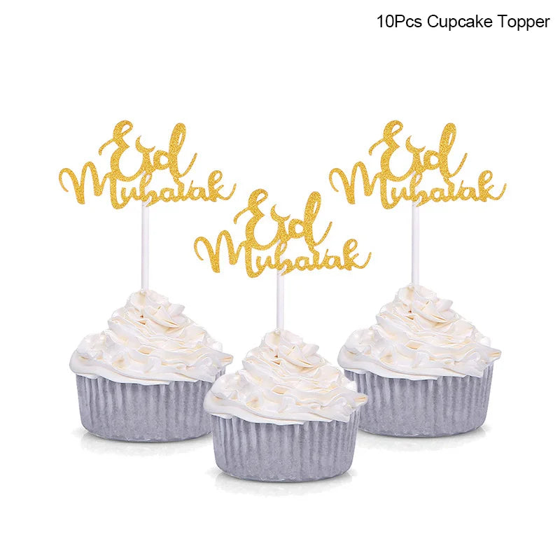 Golden Eid Mubarak Acrylic Cake Toppers Castle Moon CupCake Topper for Ramadan Islamic Muslim Festival Party Cake DIY Decoration