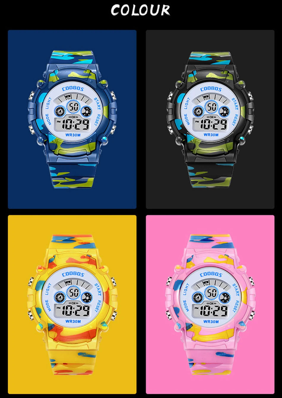 Electronic Watch For Boys Girls Children Luminous Dial Military Sport Watches for Kids Waterproof Multi-function Digital Watch