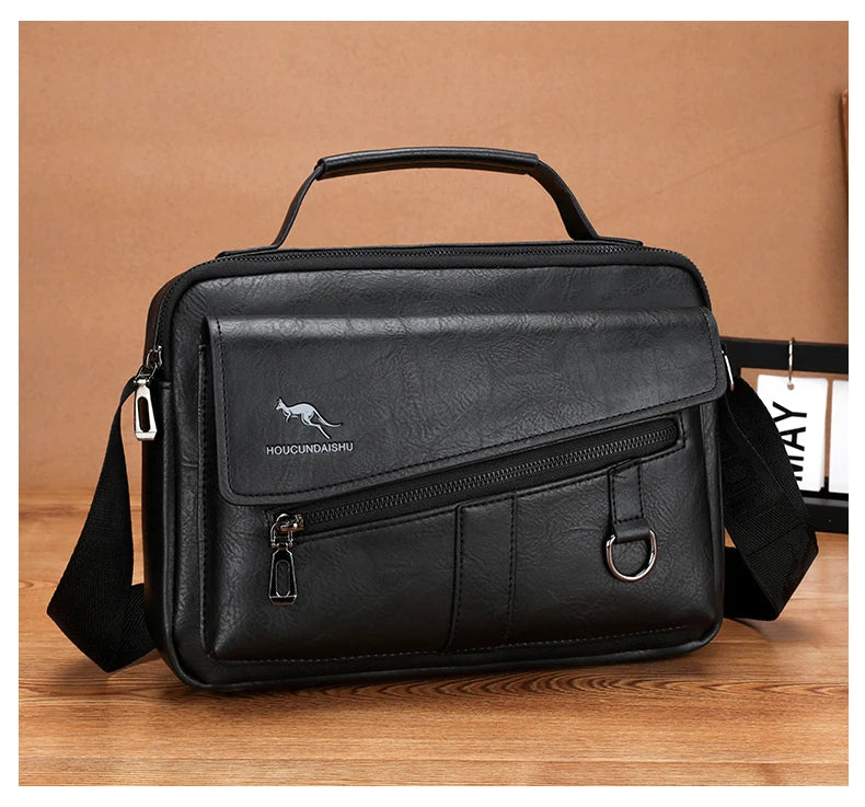 Kangaroo Brand Men Shoulder Bag Leather Messenger Bag For Men Office Business Briefcase Small Handbag Male Crossbody Side Bags