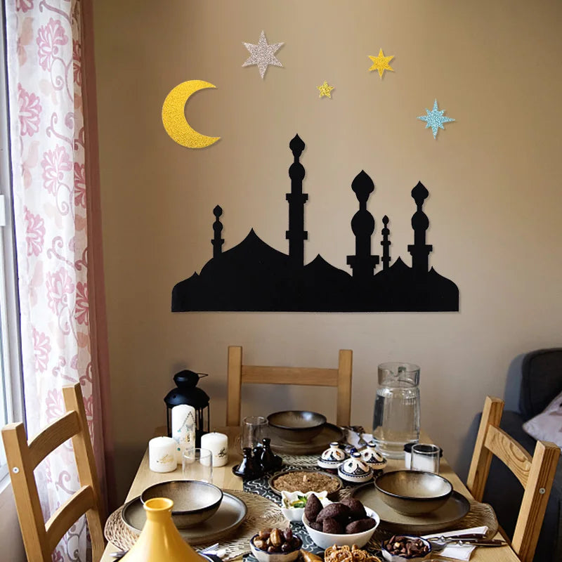 2025 Eid Mubarak Wall Sticker Room Door DIY Decals Ramadan Kareem Home Decoration Moon Star Window Sticker Islamic Muslim Party