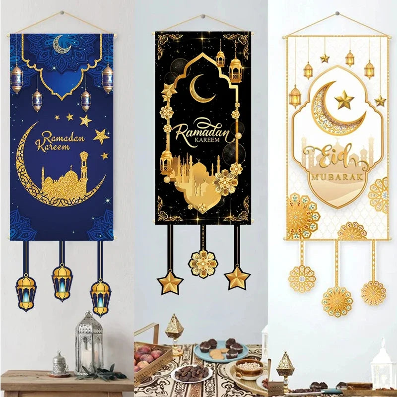 Eid Mubarak Decoration 2025 Hanging Flag Ramadan For Home Door Islamic Muslim Party Decor Ramadan Kareem Banner Eid Al-Fitr Gift