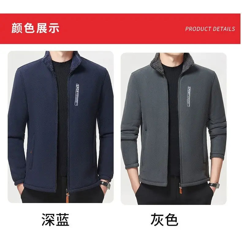 Winter Men Outdoor Fleece Jacket Casual Polar Fleece Cold-Proof Thickened Coat Lightweight Windproof Zipper Cardigan Warm Jacket