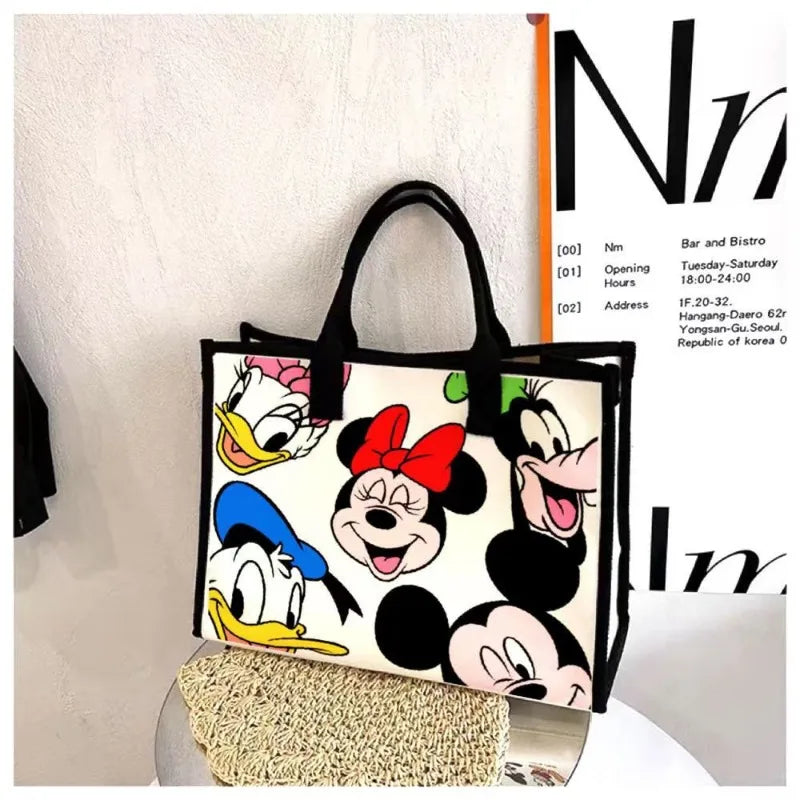 New Disney Minnie Fashion Cartoon Canvas Large Capacity Women's Shoulder Bag Commuting Casual Versatile Tote Crossbody Bag