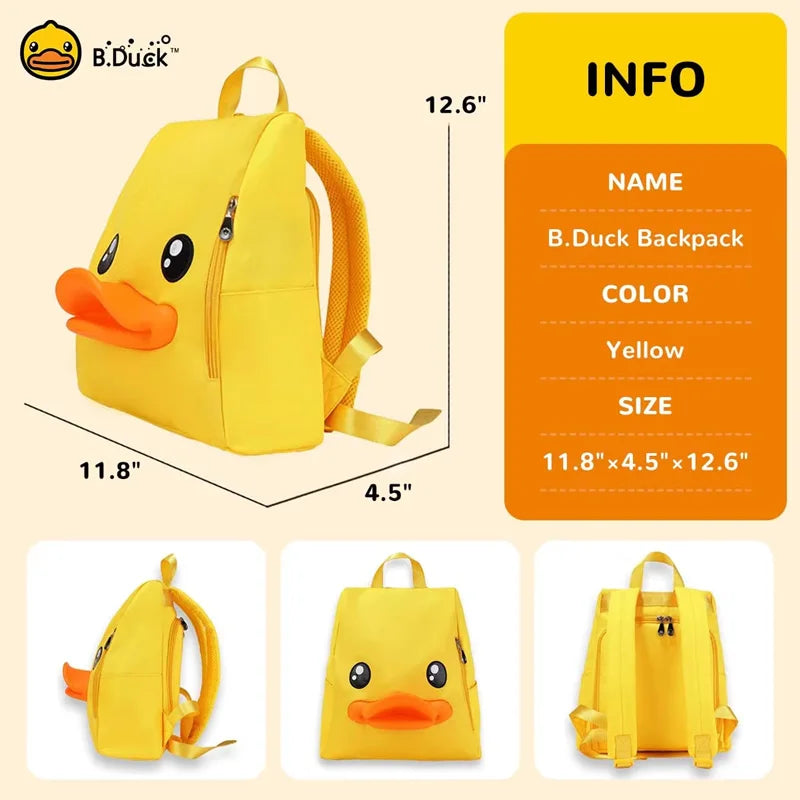 B.Duck Kids Backpack for Boys Girls Preschool Bookbags 3D Cartoon Yellow Duck Daycare Toddler Bags