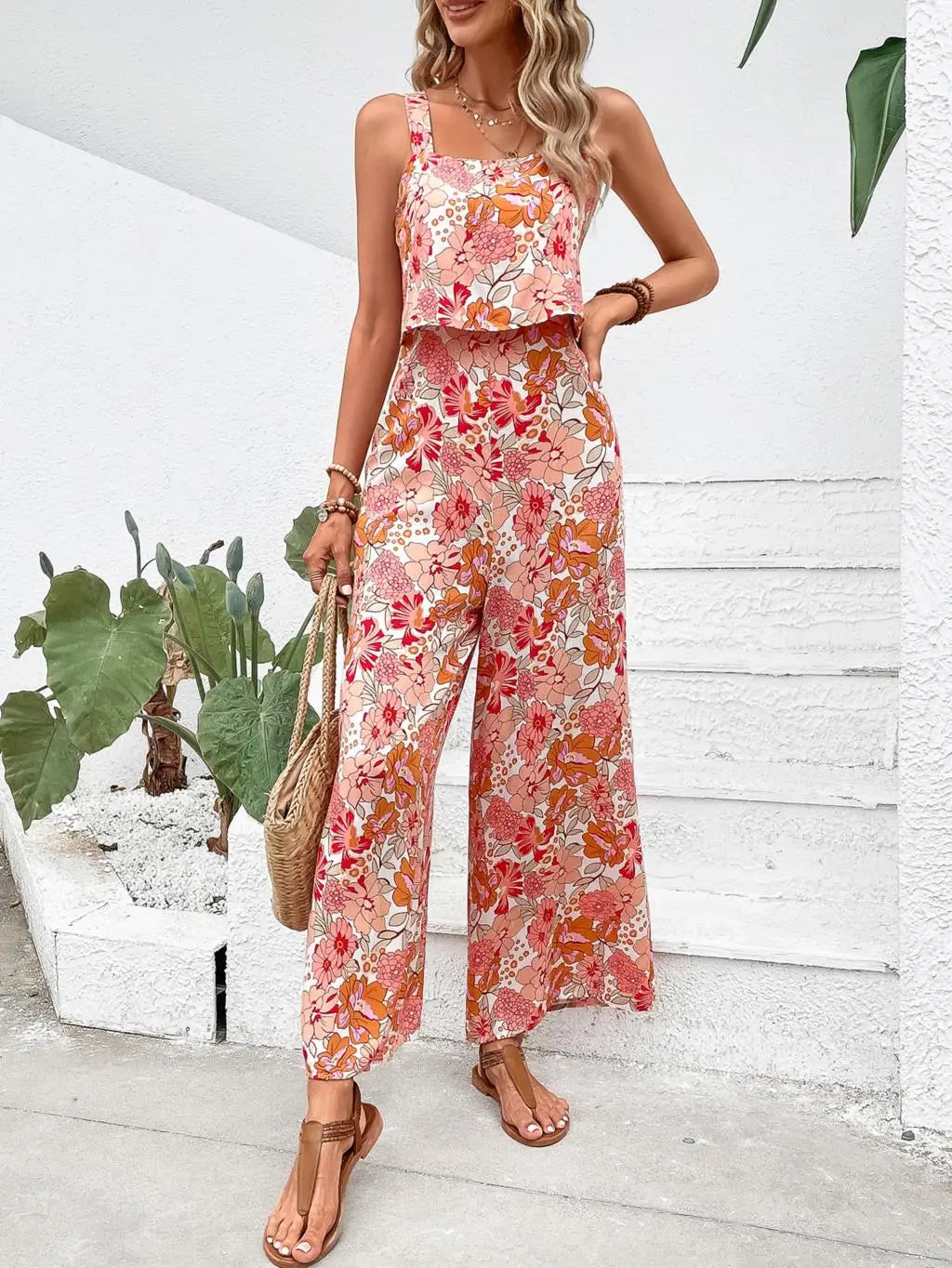 Elegant Long Jumpsuit Women Sexy Backless Wide Leg Jumpsuits Casual Sleeveless Floral Rompers Summer Clothes For Woman 2024 New