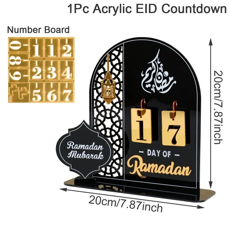 Acrylic Ramadan Countdown Calendar EID Mubarak Ornament Ramadan Decorations for Home Muslim Islamic Festival Party Supplies 2024