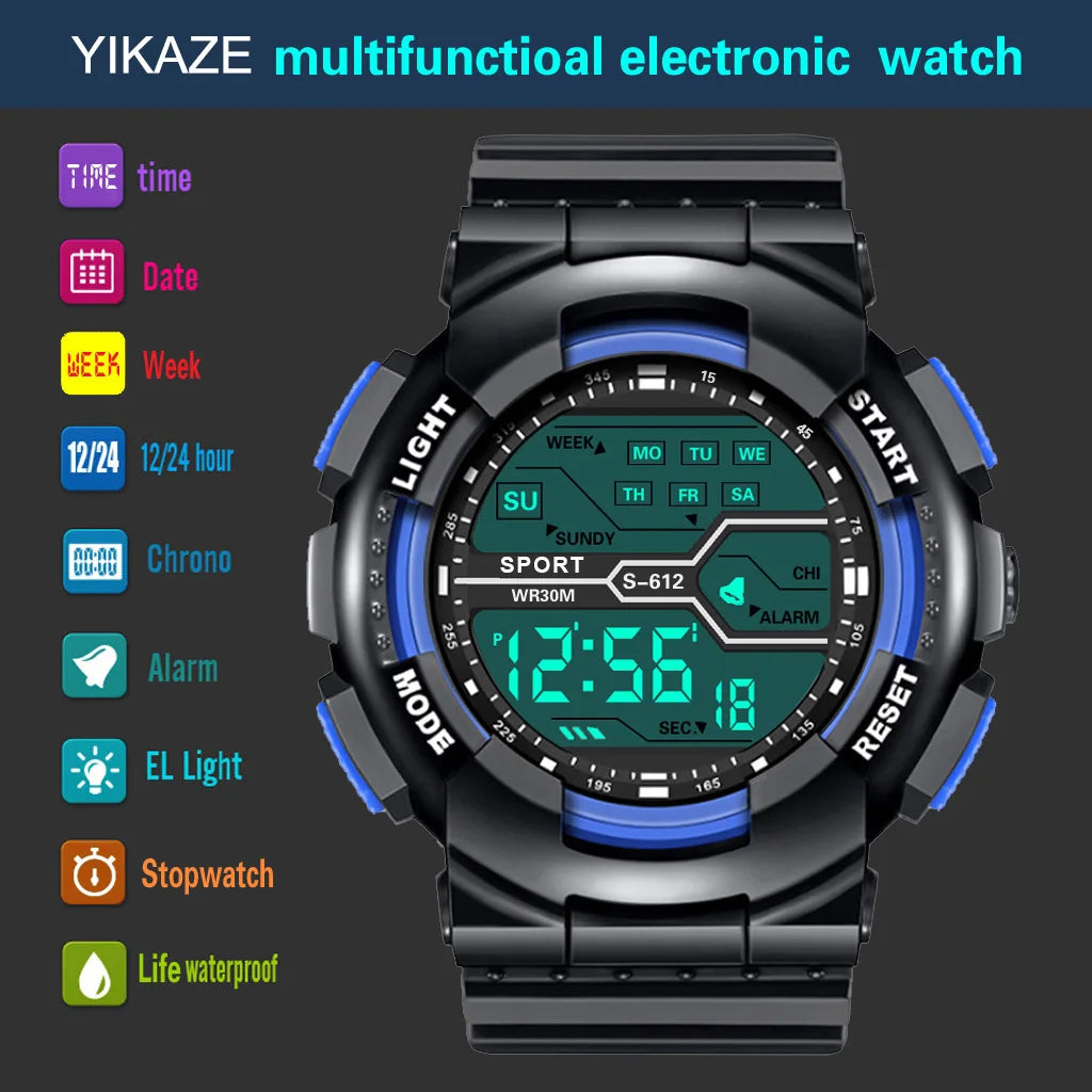 YIKAZE Multifunction Men's Sports Watch LED Digital Watch Big Dial Waterproof Luminous Men Sport Watch Electronic Watches