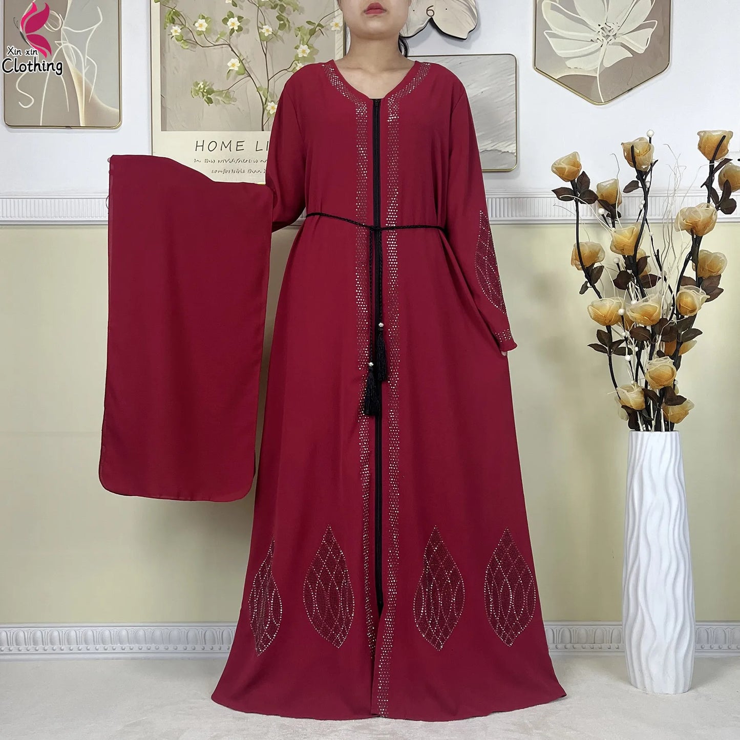 New Muslim Abayas For Women Long Sleeved Dress Dubai Lady Elegant Long Dress Islam Clothing African Abaya Loose Robe With Turban