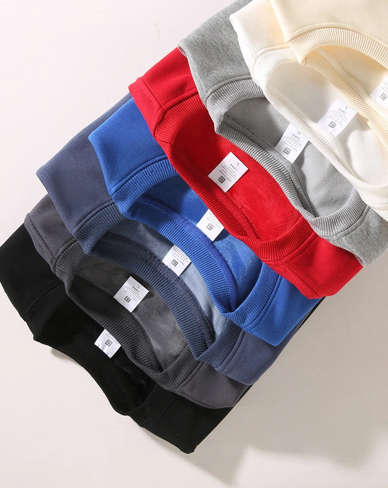 Cotton Thick Sweatshirt Couple Solid Color Fleece Top Loose Round Neck Long Sleeve Bottoming Shirt Men Women Casual Sweatshirt