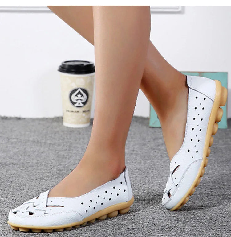 Women Shoes For Summer Flats Soft Leather Shoes Flat Slip On Loafers Women Casual Shoes Breather Moccasins Nursing Zapatos Mujer