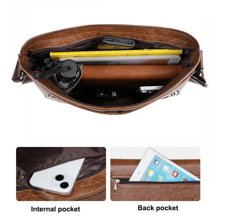 Men Shoulder Bag For IPAD Leather Business Handbag Men Messenger Bag Large Side Sling Bag Fashion Man Crossbody Bag