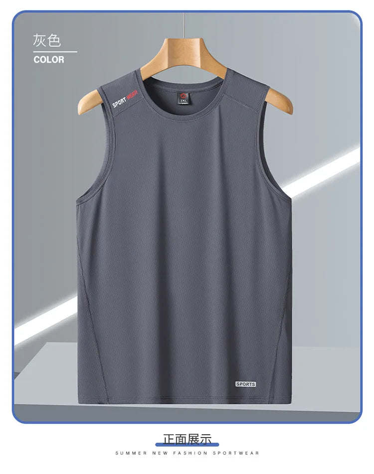 Summer Tank Top Men Ice Silk Sleeveless Sports Mesh Breathable Comfortable Quick Drying Tshirts Loose Basketball Running Vest