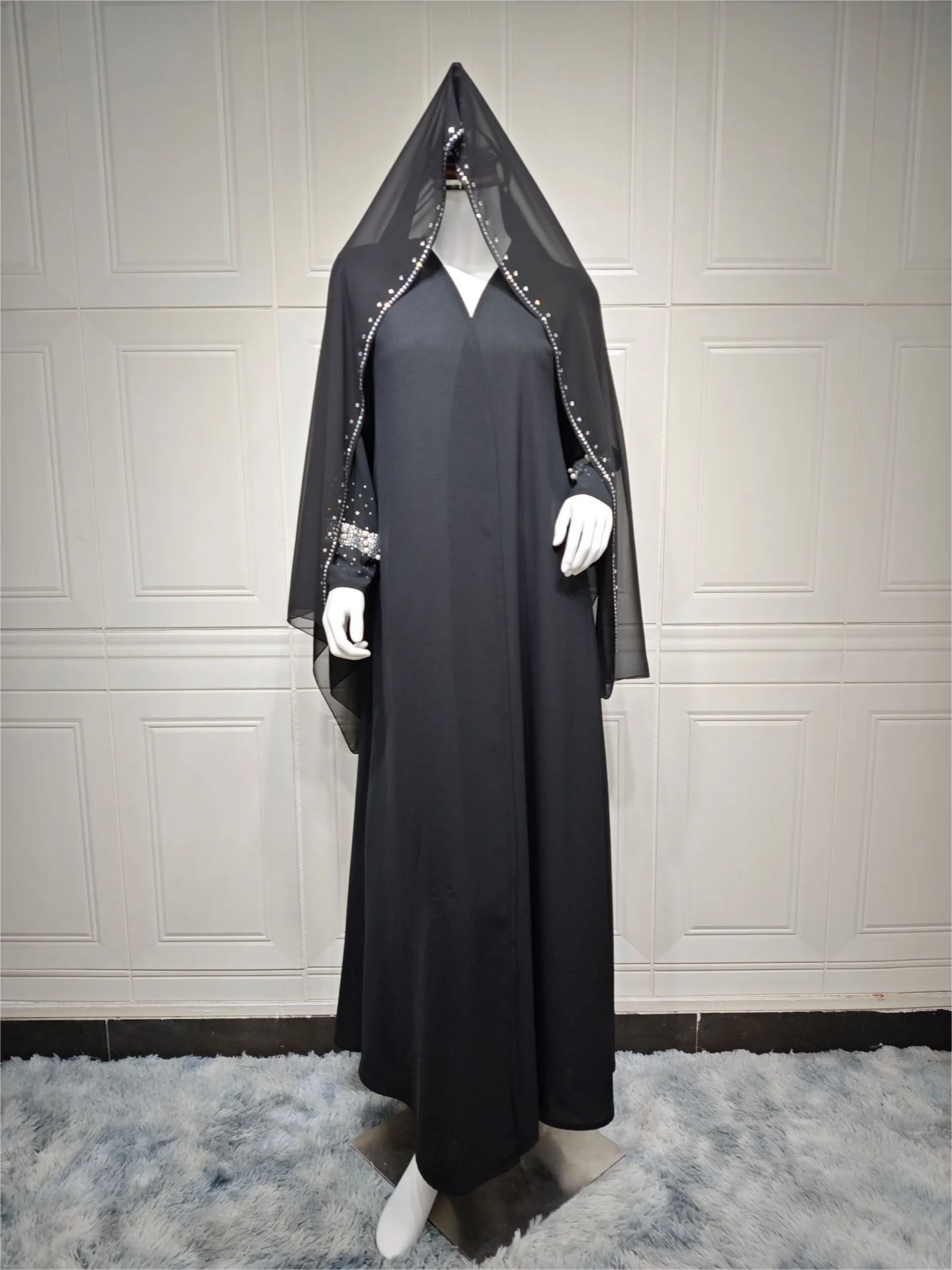 Eid Muslim Diamond Pearls Abaya for Women with Scarf  Abayas Jalabiya Party Dresses Dubai Kaftan Vestidos Largos Long Robe 2024