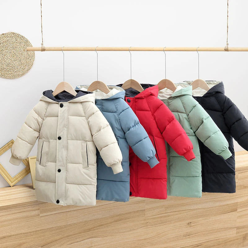 Children's Down Coat Winter Teenage Baby Boys Girls Cotton-padded Parka & Coats Thicken Warm Long Jackets Toddler Kids Outerwear