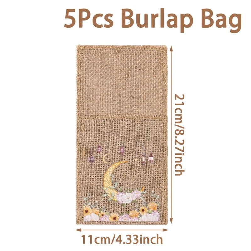 EID Mubarak Decoration Burlap Cutlery Bags Ramadan Decor 2025 Cutlery Bag Ramadan Kareem Islamic Muslim Party Eid Al Adha Gifts