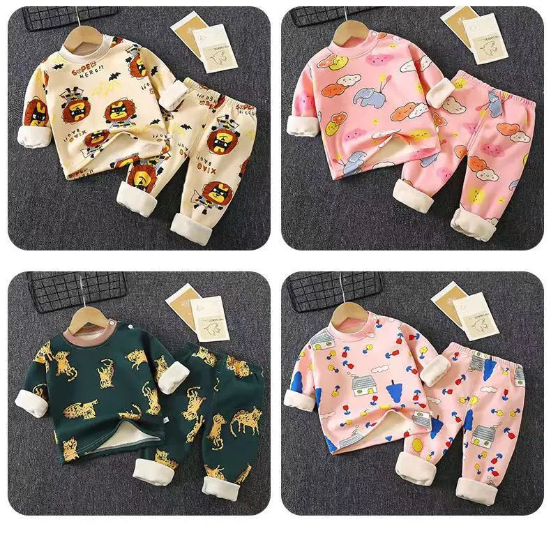 Children's Autumn Clothing Set Baby Pajamas Baby Clothes Boys and Girls Autumn and Winter Cashmere and Thick Home Wear