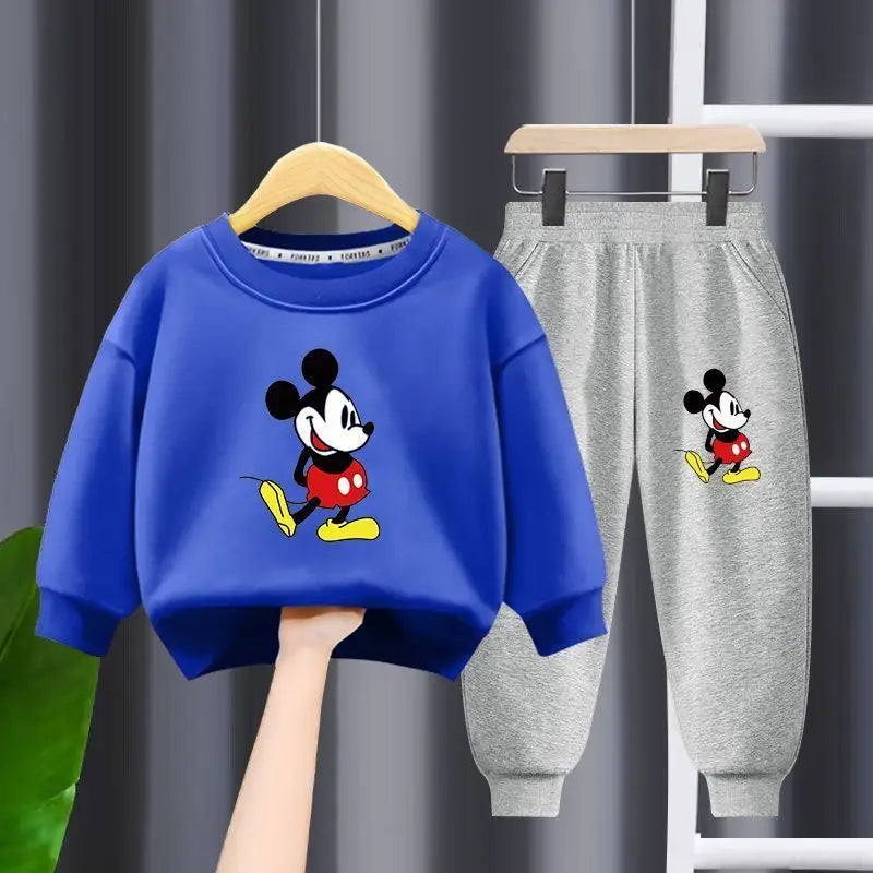 Disney Autumn New Children's Clothing Sets Cute Mickey Print Boys Sweatshirt and Sweatpant Two Piece Suit Girls Tracksuits