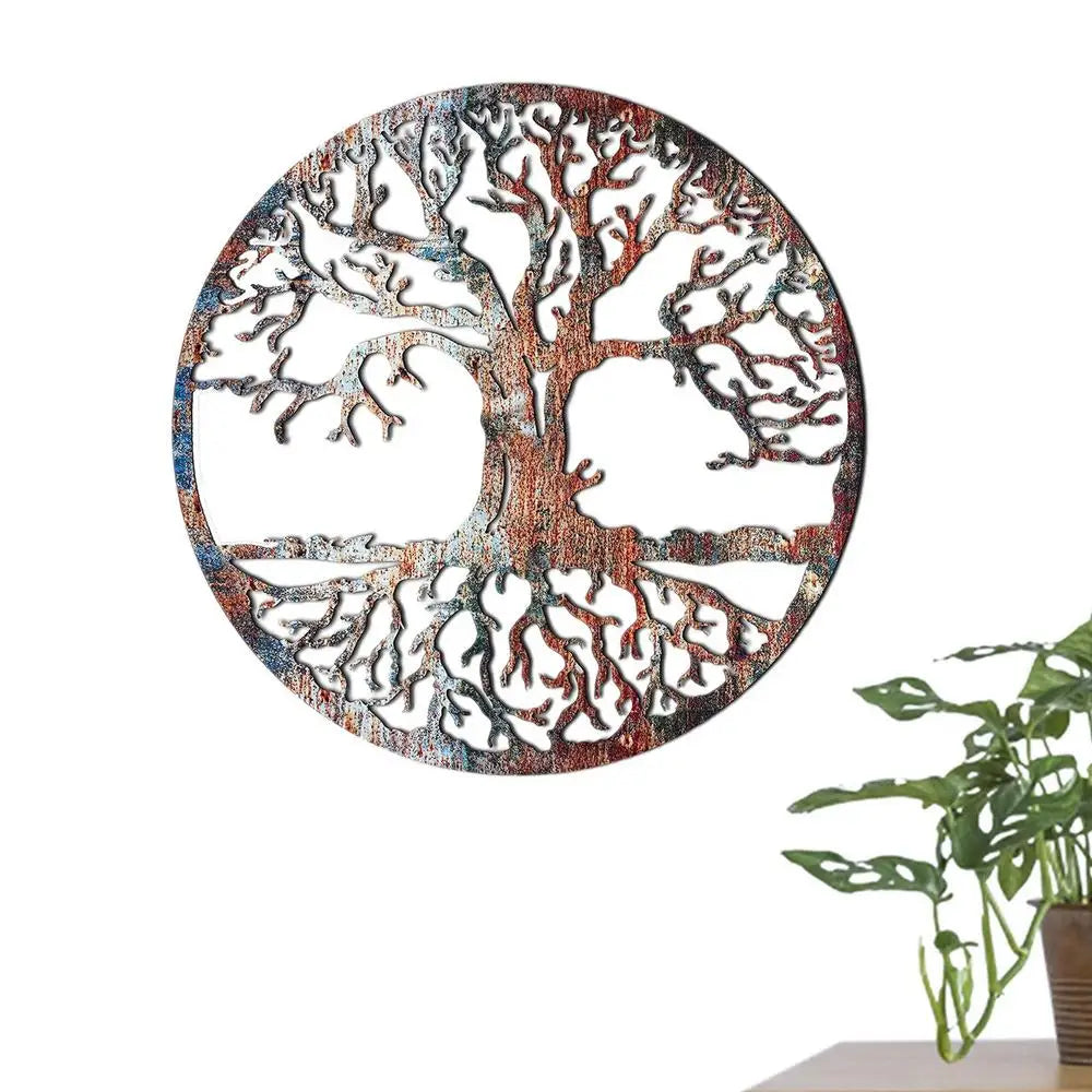 2D Iron Tree Wall Sculpture Life Tree Silhouette Decor Life Tree Wall Art Hollowed Out Hanging Sign For Farmhouse Home Wall