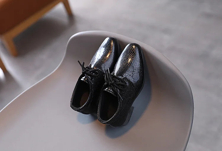 Child Boys Black Leather Shoes Britain Style for Party Wedding Low-heeled Lace-up Kids Fashion Student School Performance Shoes