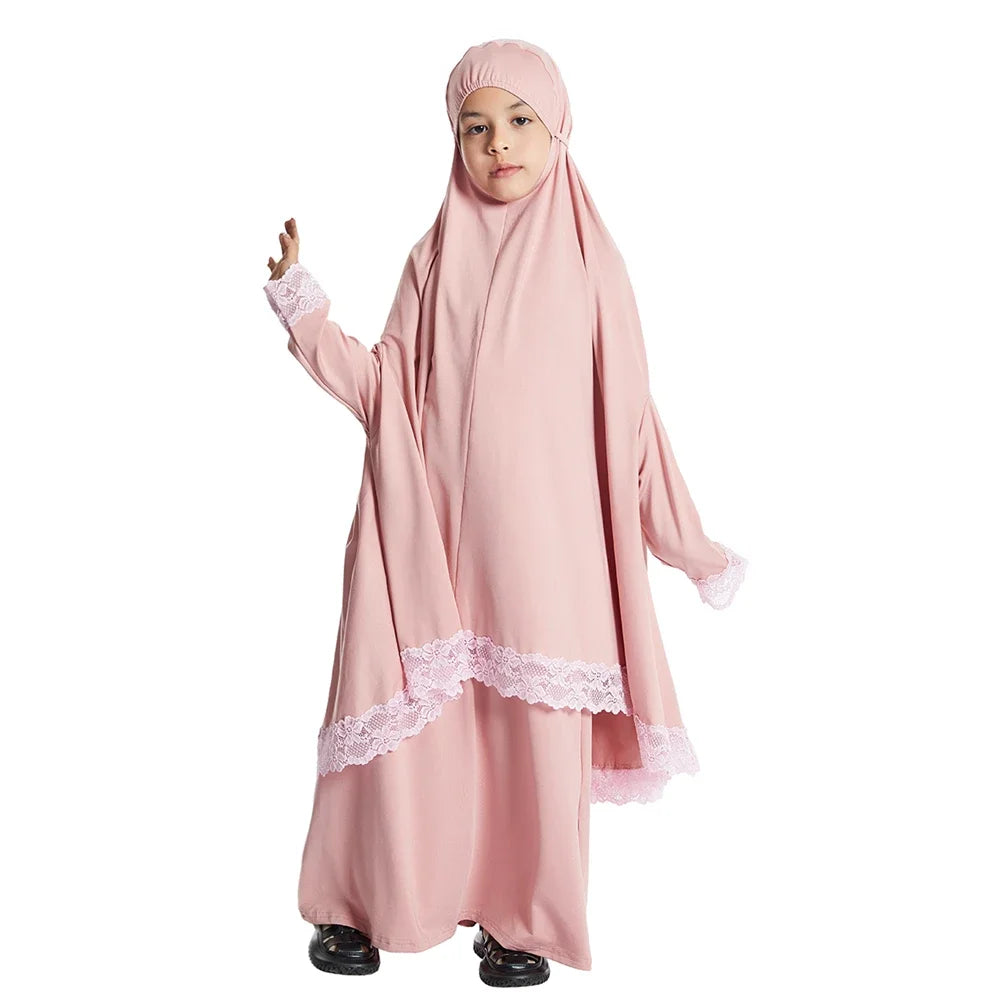 Traditional Muslim Kids Khimar Abaya Dress Islamic Big Hijab Burka Long Skirts Arab Shawls Headscarf Prayer Robe Ethnic Clothing