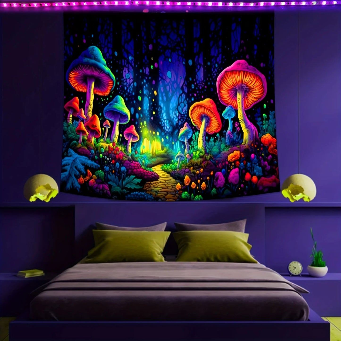 Mysterious Tree of Life Mushroom Forest Tapestry Wall Hanging Fairy Tale Bohemian Psychedelic Home Dormitory Dream Decor