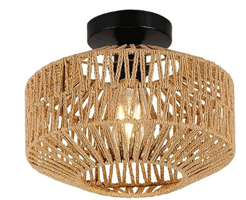 Rattan Ceiling Lamp E27 LED Lights Hand Woven Bedroom Hanging Lamps For Ceiling Light Modern Home Decoration Light Fixture