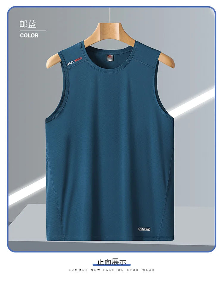 Summer Tank Top Men Ice Silk Sleeveless Sports Mesh Breathable Comfortable Quick Drying Tshirts Loose Basketball Running Vest