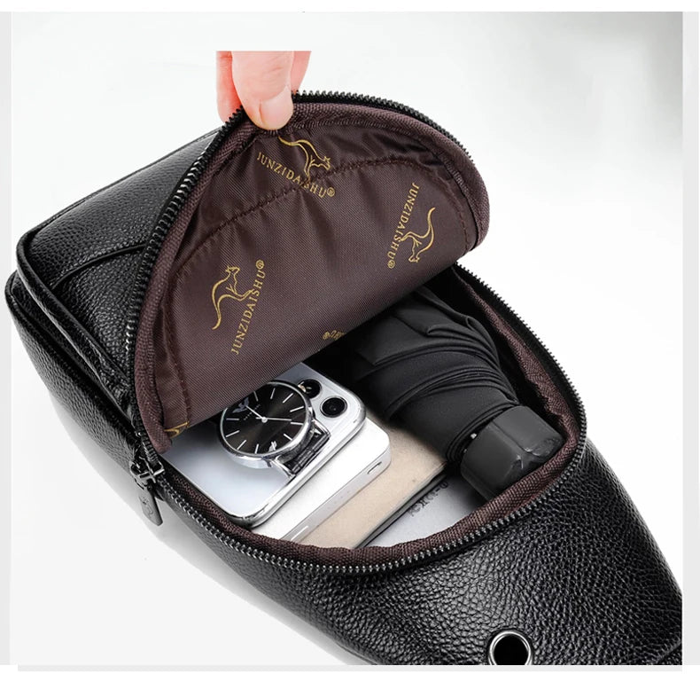 Luxury Brand Chest Pack Men Crossbody Bag PU Leather Chest Bag For Boy Travel Belt Sling Bag Black Brown Messenger Bag Male