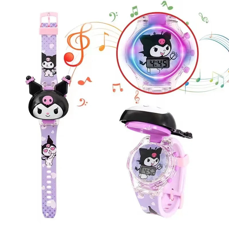 Kawaii Sanrio Kuromi Watch Cinnamoroll Hello Kitty Music Silicone Strap Children Wrist Watch My Melody Watch Kids Birthday Gifts