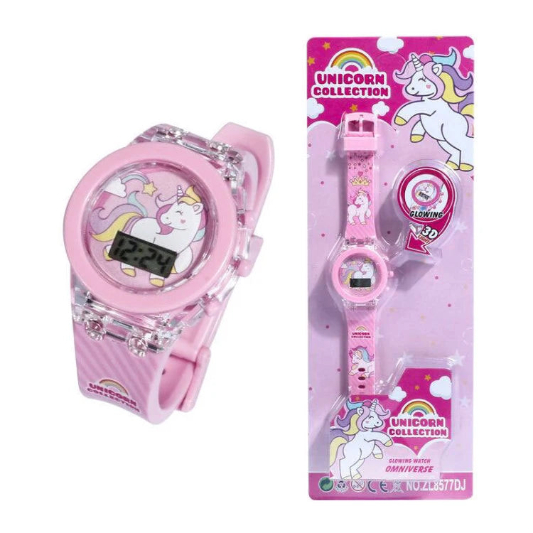 Girls Kids Children Cartoon Unicorn Collection Digital Electronic Flash Glow Up Light Colourful Birthday Party Gifts Watches