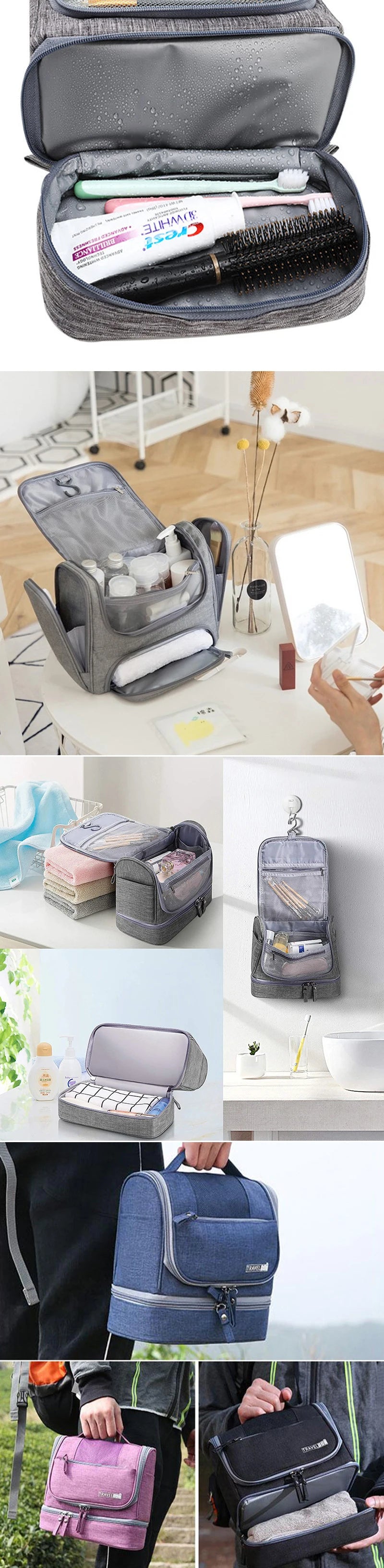 Multi functional Travel Dry wetdual purpose toiletriesbag high-capacity Waterproof make upbag Hanging makeup wash up storagebag