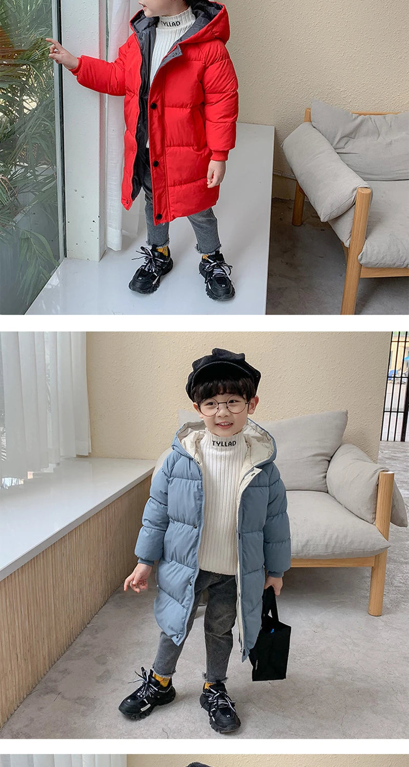 Children's Down Coat Winter Teenage Baby Boys Girls Cotton-padded Parka & Coats Thicken Warm Long Jackets Toddler Kids Outerwear