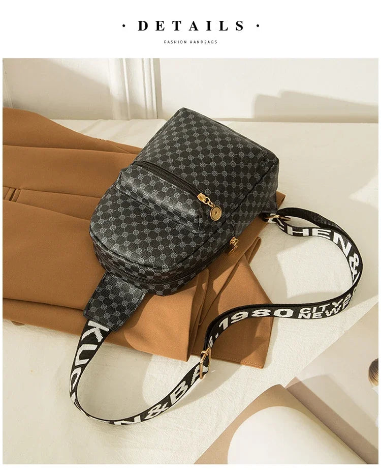 Printed Crossbody Bag PU Leather Chest Bag with Adjustable Shoulder Strap Having Letters for Women