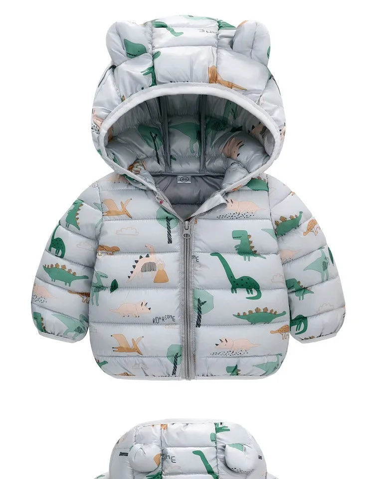 Baby Kids Jacket For Girls Hooded Coats Winter Children Cartoon Print Light Outerwear Infants Girls Boys Jacket Cotton Down Coat