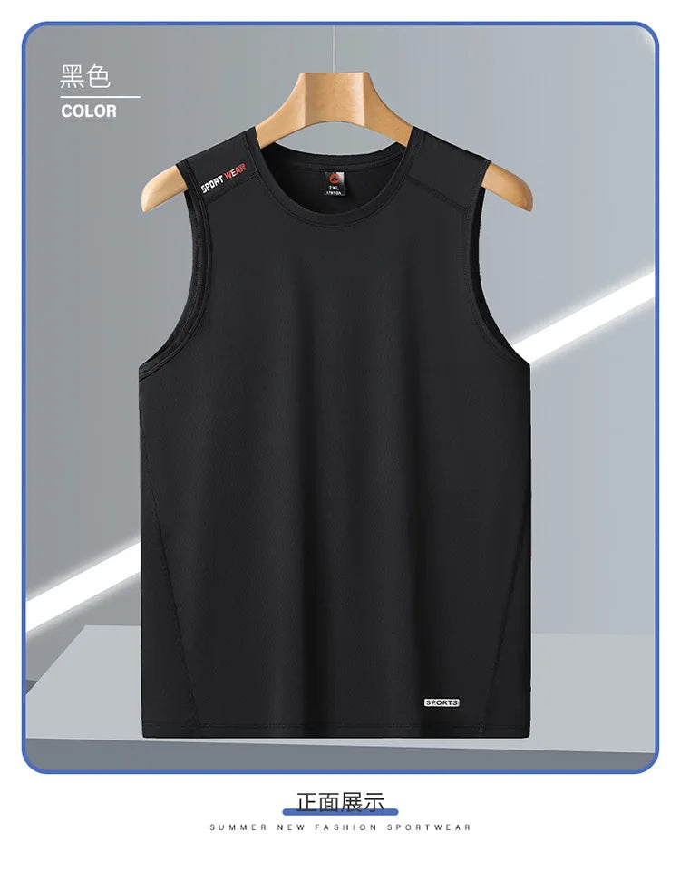 Summer Tank Top Men Ice Silk Sleeveless Sports Mesh Breathable Comfortable Quick Drying Tshirts Loose Basketball Running Vest