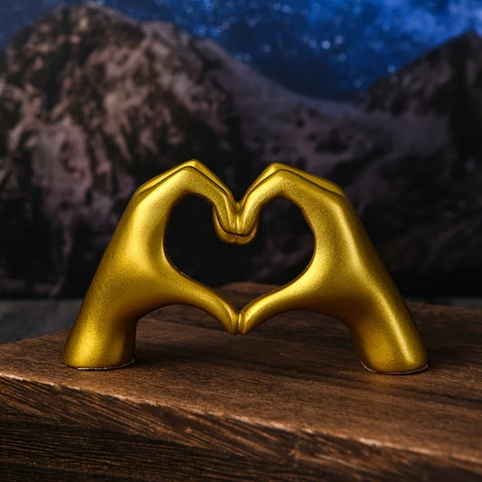 Gold Decoration, Heart Hand Statue Living Room Bedroom Decoration, Love Finger Modern Hand Gesture Sculpture Home Shelf Desktop