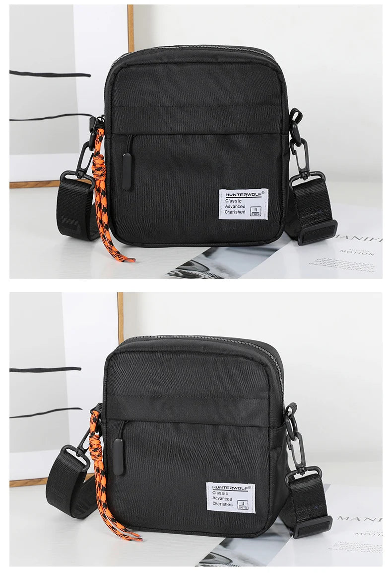 Messenger Sling Bags For Men Casual OXford cloth Small Zipper Crossbody Pouch Simple Mini Crossbody Shoulder Bag Black Men Bag