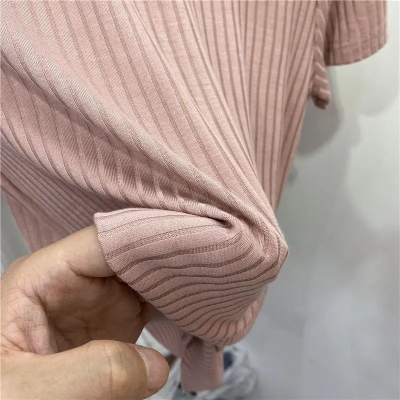 Summer Women Pullover Short Sleeves Bottoming Shirts O-Neck Elastic Slim Thread Fashion Korean T-Shirts Various Colors Available