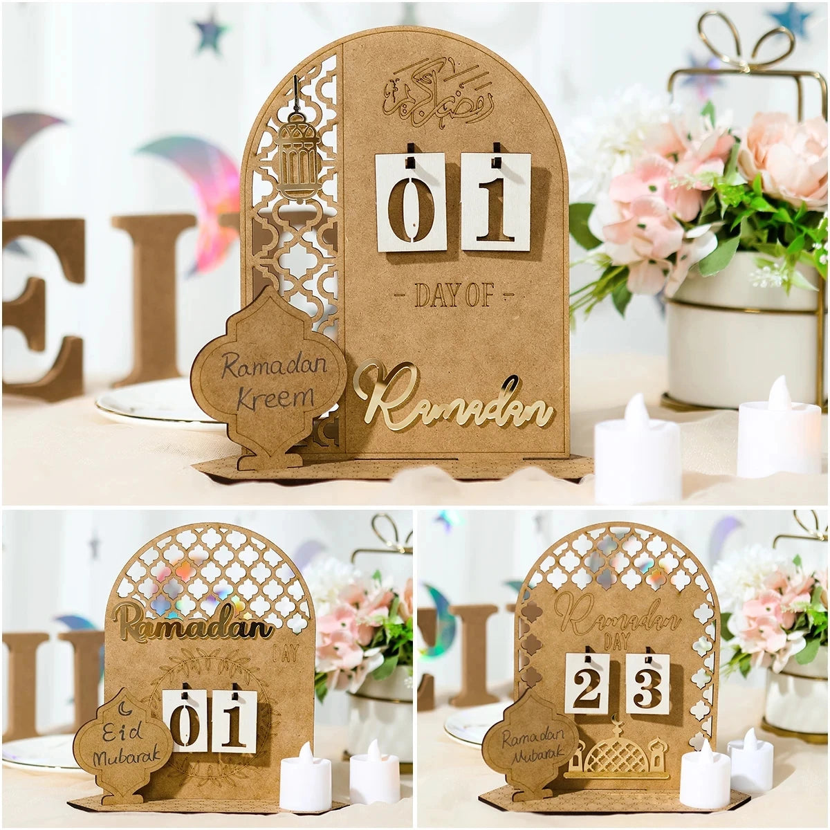 Acrylic Ramadan Countdown Calendar EID Mubarak Ornament Ramadan Decorations for Home Muslim Islamic Festival Party Supplies 2024