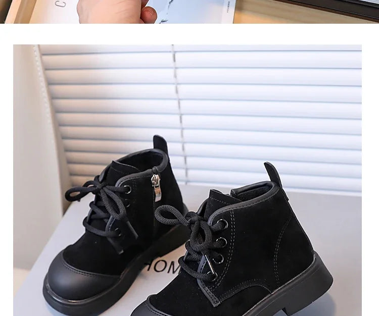 2023 New Girls Casual Shoes Non-slip Simple Children Fashion Boys Leather Boots Spring and Autumn New Kids Cotton Shoes Non-slip