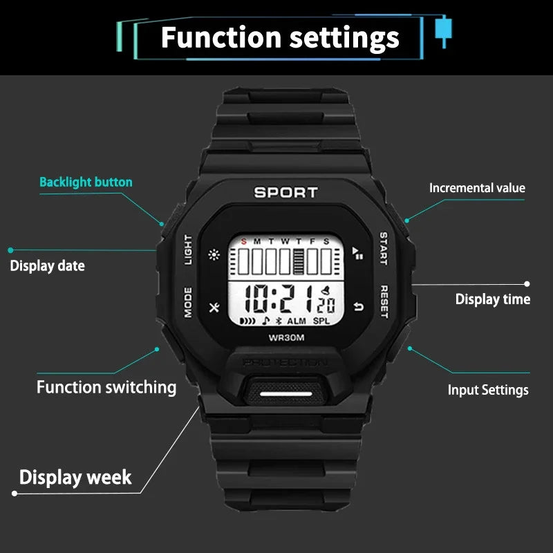 YIKAZE Men Women Sports Watches Multifunction Military Digital Watch Waterproof Fitenss Electronic Wristwatch for Student Man