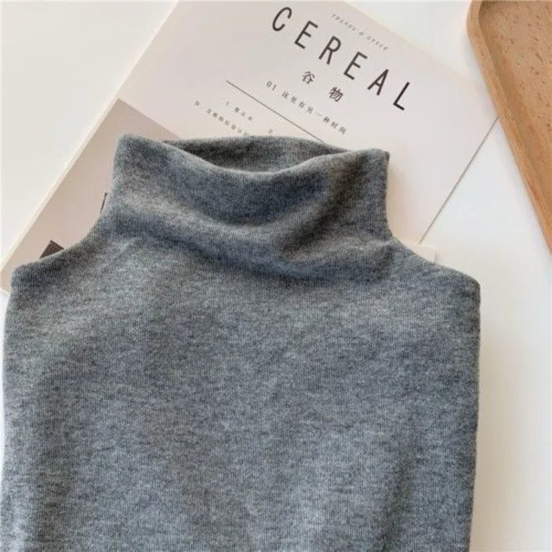 Winter Semi High Collar Long Sleeved T-shirt Women Solid Color Casual Slim Basic Inner Fashion Elegant Warm Gray T Shirt Top