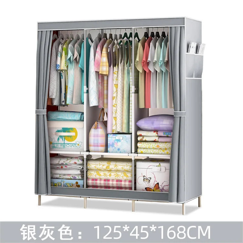 Reinforced Simple Cloth Wardrobe Storage Wardrobe Dust Proof Wardrobe Dormitory Steel Frame Reinforcement Combination Simple