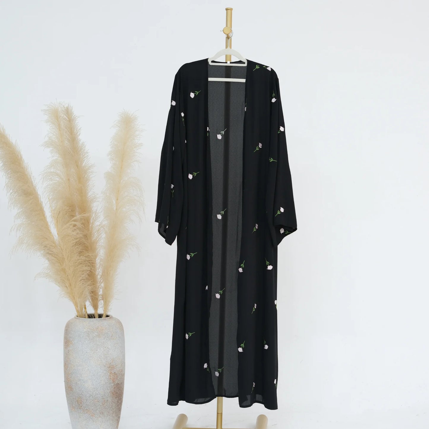 2024 New Black Embroideried Kimono Cardigan Abaya Dubai Luxury Muslim Kaftan Abayas For Women Turkish Islamic Clothing Outfit