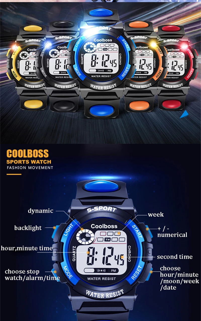 Electronic Watch For Boys Girls Children Luminous Dial Military Sport Watches for Kids Waterproof Multi-function Digital Watch