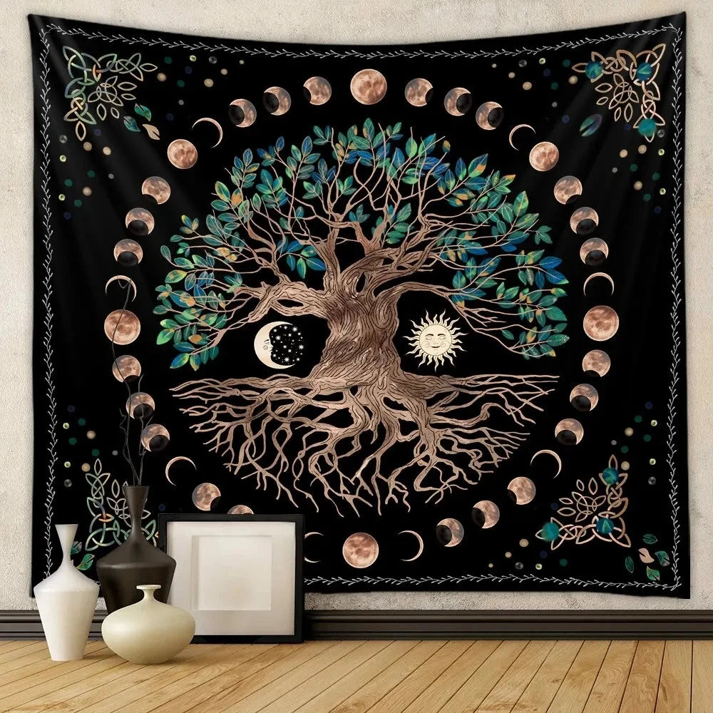 Mysterious Tree of Life Mushroom Forest Tapestry Wall Hanging Fairy Tale Bohemian Psychedelic Home Dormitory Dream Decor