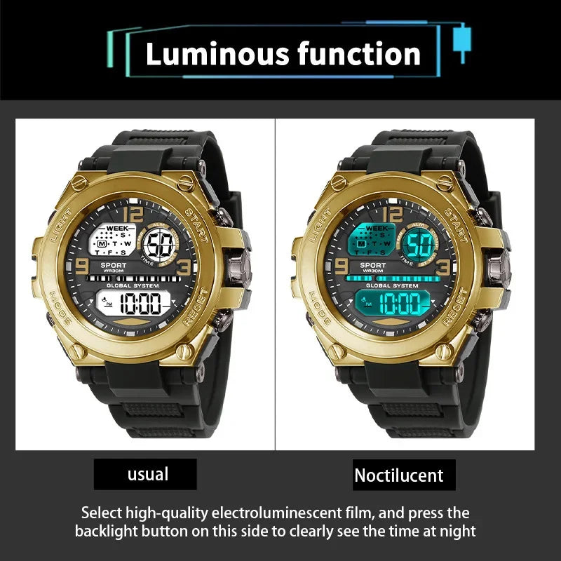 YIKAZE Men's Sports Watches Military Multifunction Digital Watch 3Bar Waterproof Luminous Alarm Clock Men Electronic Wristwatch